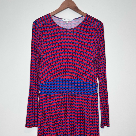Boden Thea Long Sleeve Midi Dress Size 8 Regular Red Blue Modern Geometric Print - Picture 4 of 15